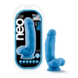 Blush - Neo Elite - 7' Silicone Dual Density Cock w Balls - Neon Blue