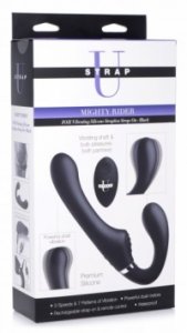 Mighty Rider 10X Vibrating Silicone Strapless Strap-On - Black