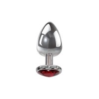 Large Red Heart Gem Anal Plug Chrome/Red